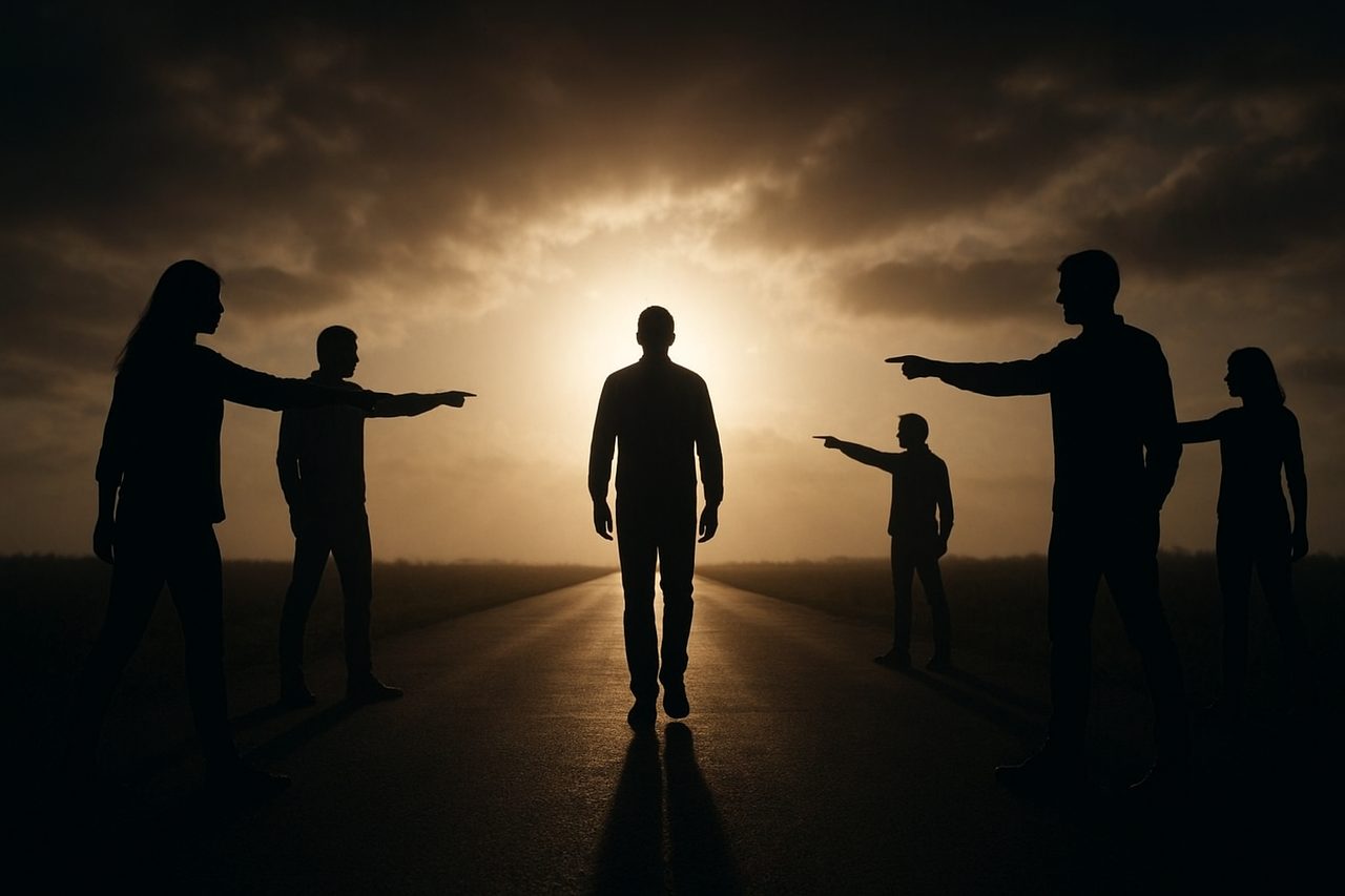 One man pointing and lecturing while another turns away